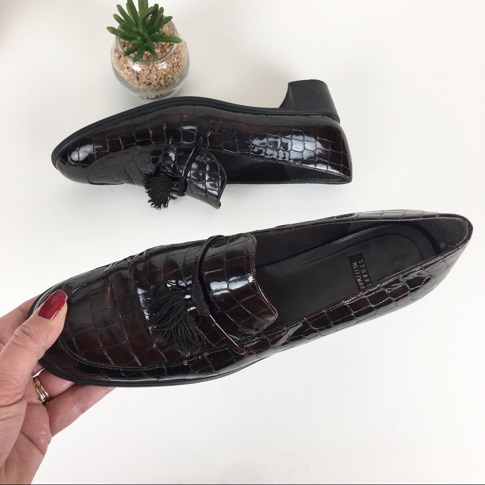 Stuart Weitzman Flats Loafers Shoes Brown Croc